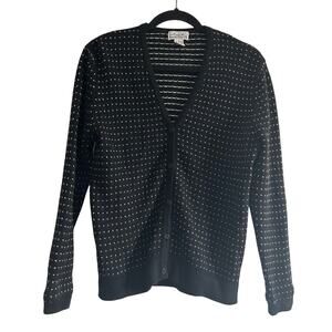 Ardi K 100% Cashmere Cardigan Women M Black White Dot Button Front Sweater